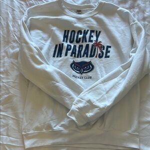 Gildan White Crewneck Sweater with Hockey Graphic